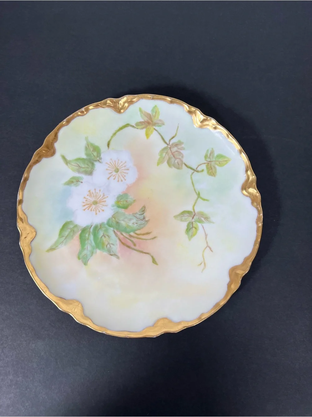 Antique Haviland Limoges France Hand Painted Floral Gold Gilt Cabinet Plate 7.5”